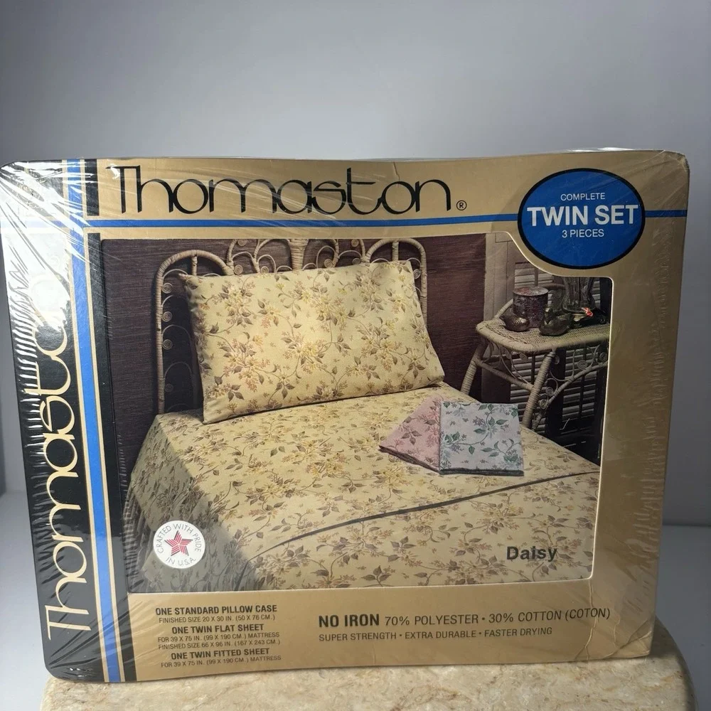 Vintage Thomaston Floral DAISY 3‎ Piece Sheet Set Twin NEW USA 70 Poly 30 Cotton